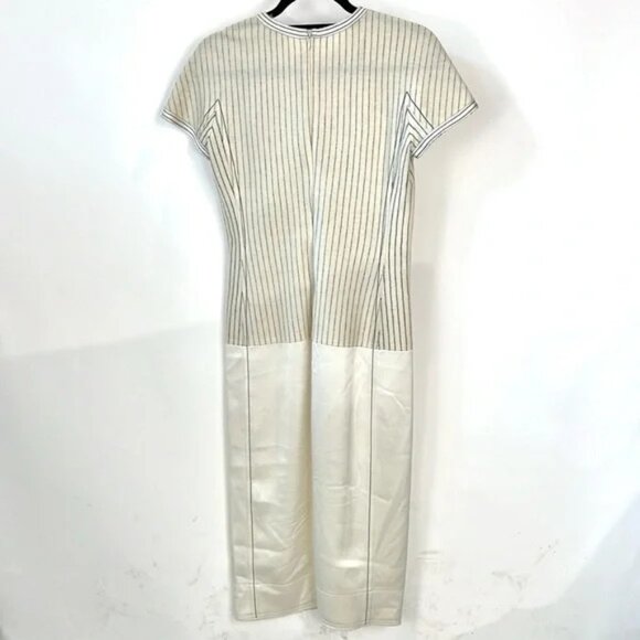 DKNY Ivory Mixed Media Pinstriped Shift Midi Dress - Picture 1 of 14